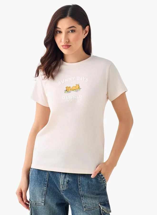 اس بي كاركترز Cotton T-shirt with Garfield Print